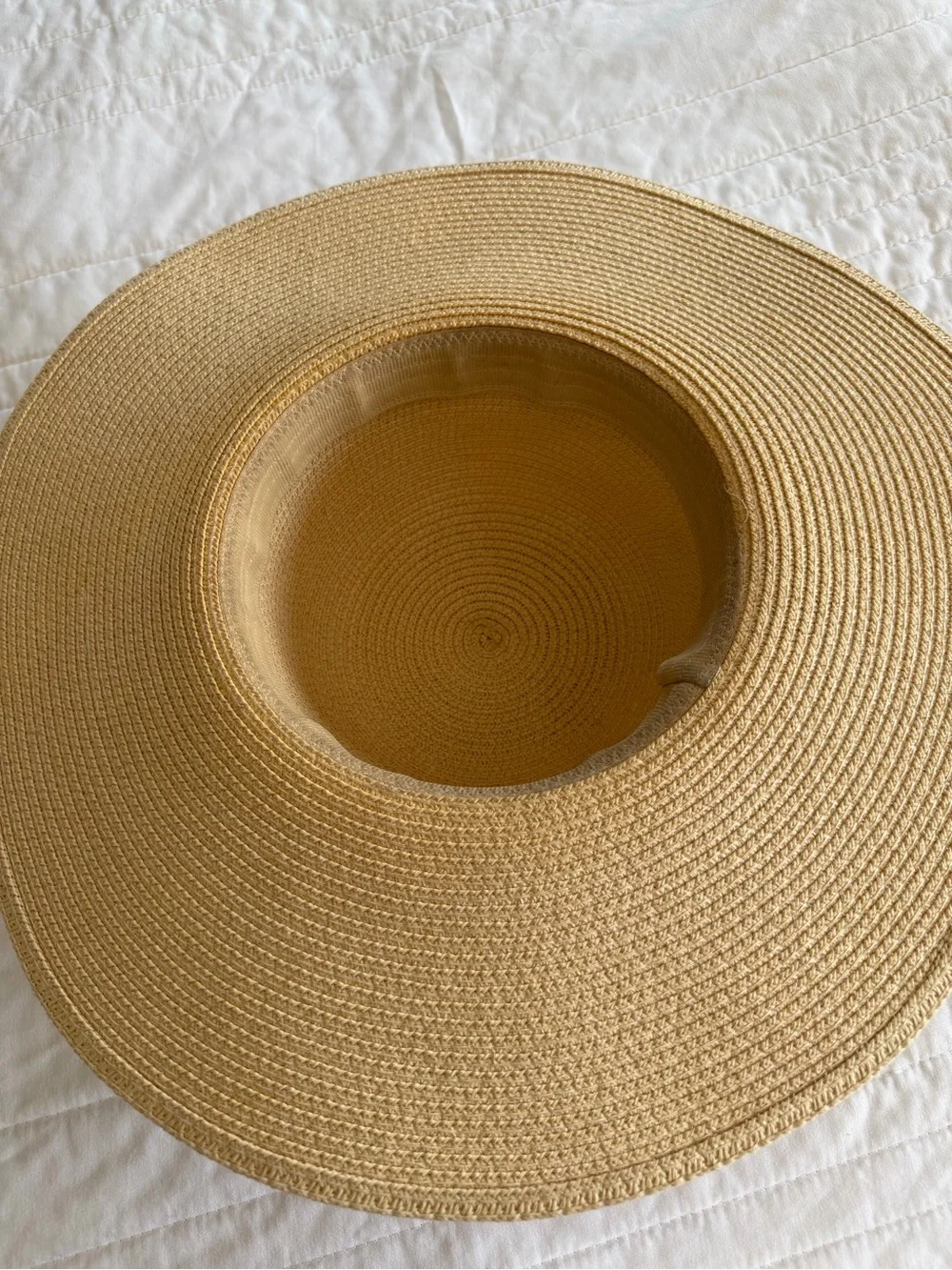 Wide Brim Straw Sun Hat with Bow - Beige